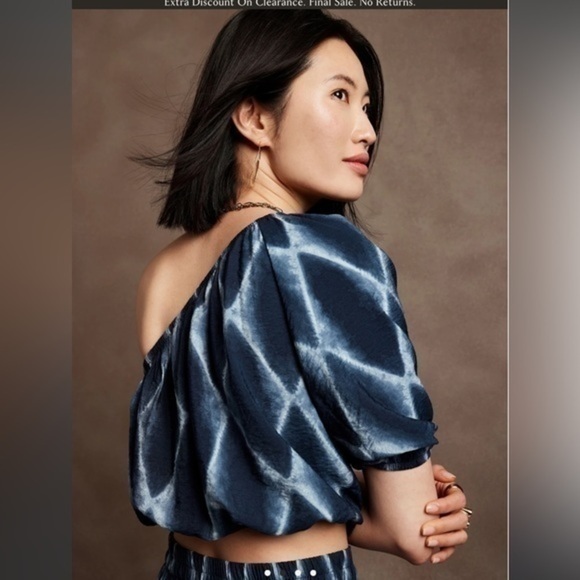 Banana Republic M or L ONE-SHOULDER CROPPED TOP ‘Lightning’ Blue Size M - Picture 3 of 6